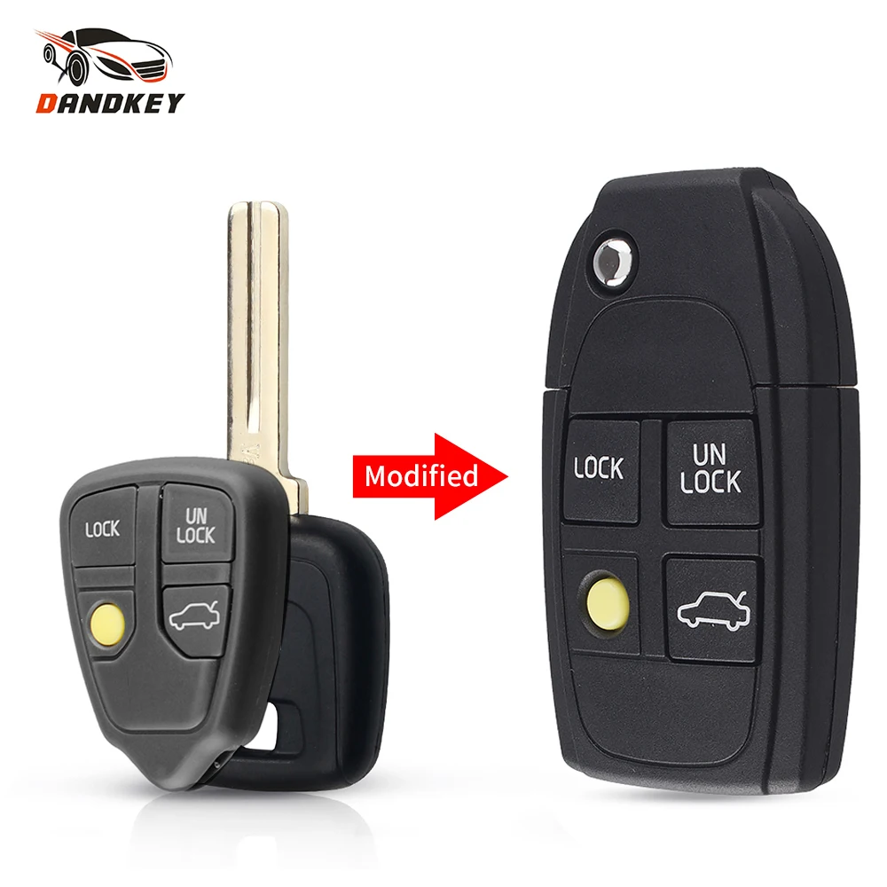 

Dandkey Modified 4 Buttons Remote Flip Folding Key Shell For Volvo XC70 XC90 V50 V70 S60 S80 C30 Fob Replacement Car Key Case