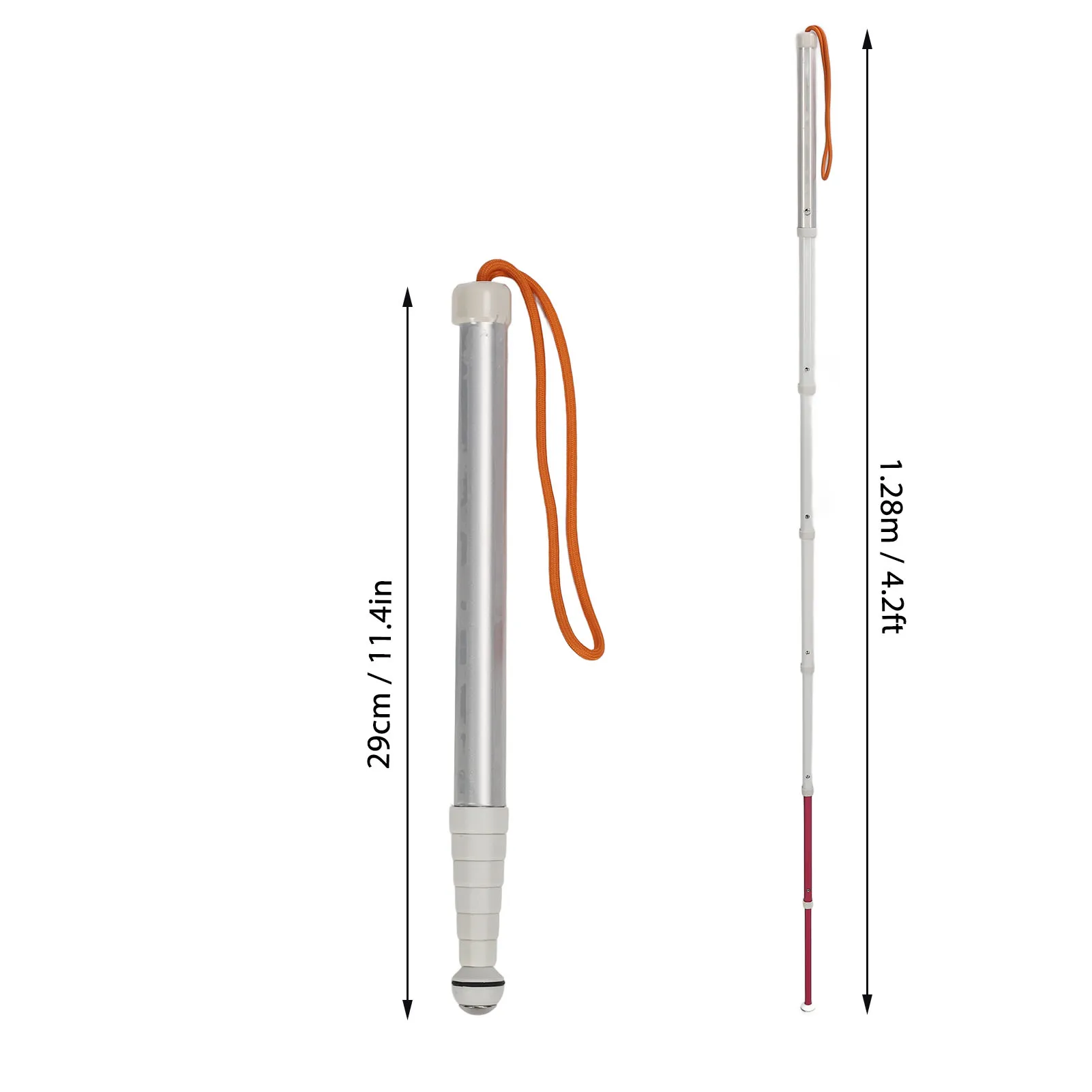 Walking Cane Telescopic Blind Cane Blind Reflective Cane Lanyard Anti Slip Lightweight 1.28m Shockproof for Visually Impaired People