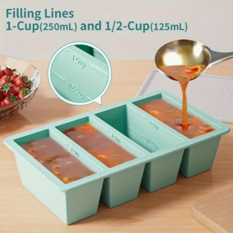 1pcs Silicone 4-Link Silicone Square Ice Grid With Cover For Ice Block Making Mold Creative Making Box Cube Maker ice mold ice cream molds