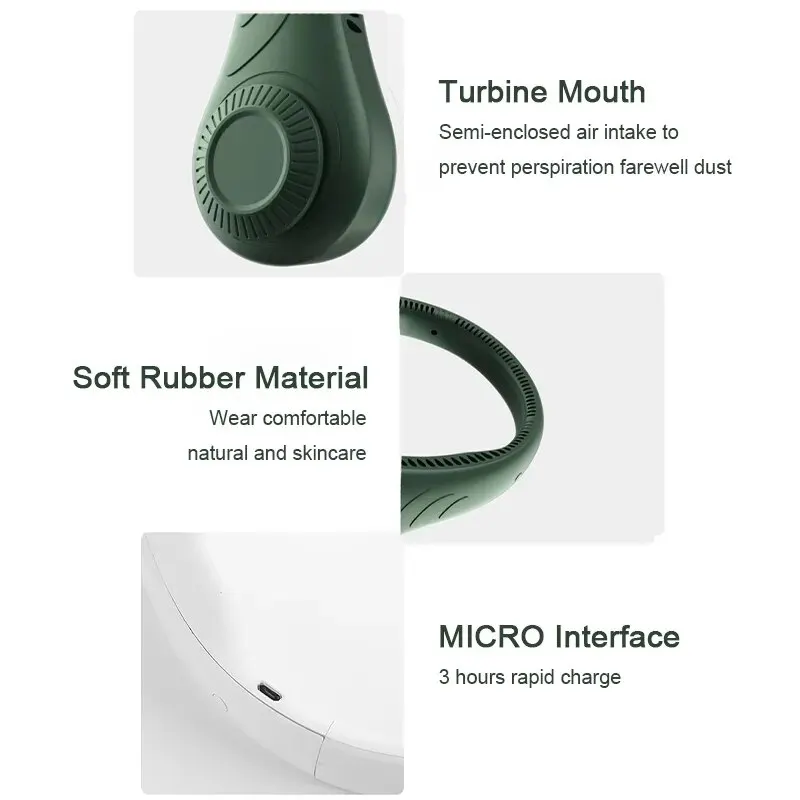 Wholesales Hands Free Mini Rechargeable Earphone Design Leafless Neck Fan Wearable Portable Hanging Neck Fan