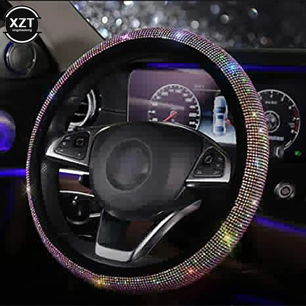38CM Rhinestones Steering Wheel Cover Car Breathable Anti-Slip Protector