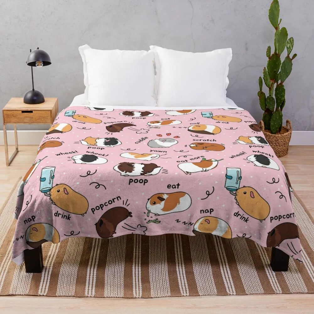 

Guinea Pig Daily To-Do List - Pink Background Throw Blanket fluffy blanket Luxury Blanket Hairy Blanket