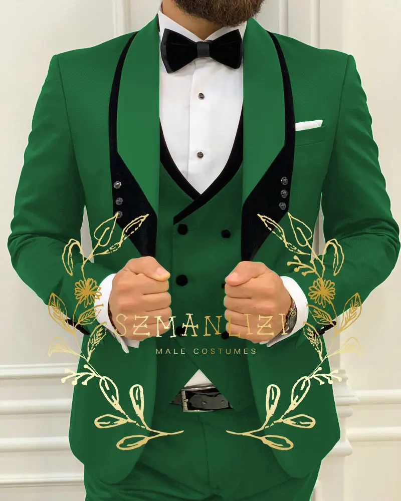 Men Suit 3 Piece Tuxedo Shawl Lapel Groomsmen Wedding Suits Set Fashion Men Business Blazer Jacket Pants Vest mens suit