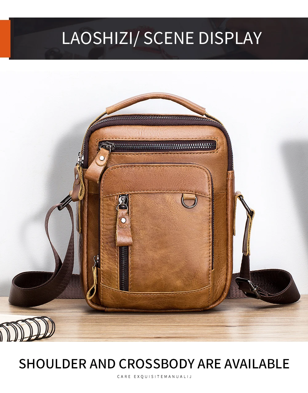 Genuine Leather Mens Crossbody Messenger Bag - Small Designer Shoulder Bag