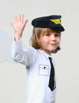 Baby Boy Pilot Hat Police Captain Cap Infant Funny Cosplay Embroidery Hats Role Play Accessories Newborn Photography Props 2