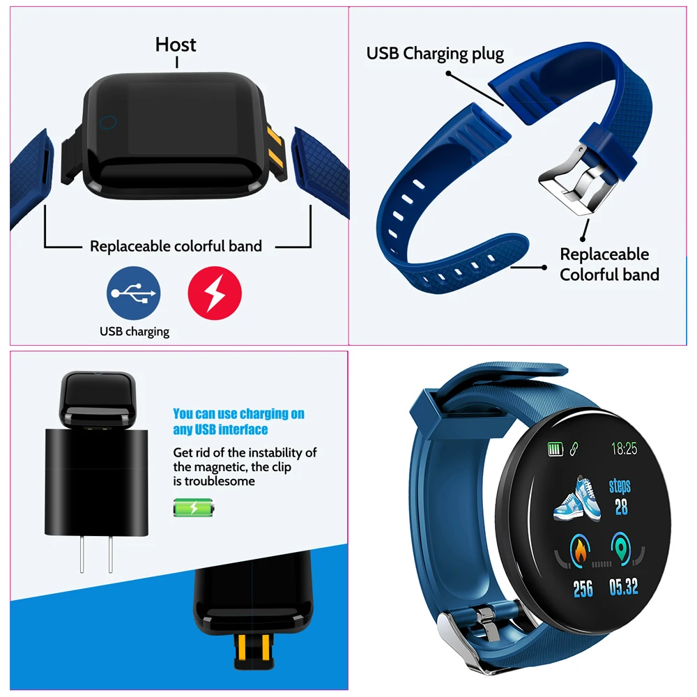 1pcs Women Smart Watch Sport Fitness Tracker Touch Button SmartWatch Men Fashion Electron Clock IP65 Waterproof For Android IOS
