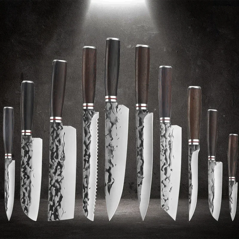 

Forged Knife Set Fish Fillet Santoku Knife 1-10pc Chef Kitchen Knives Set Butcher Boning Meat Cutting Cleaver BBQ Knife