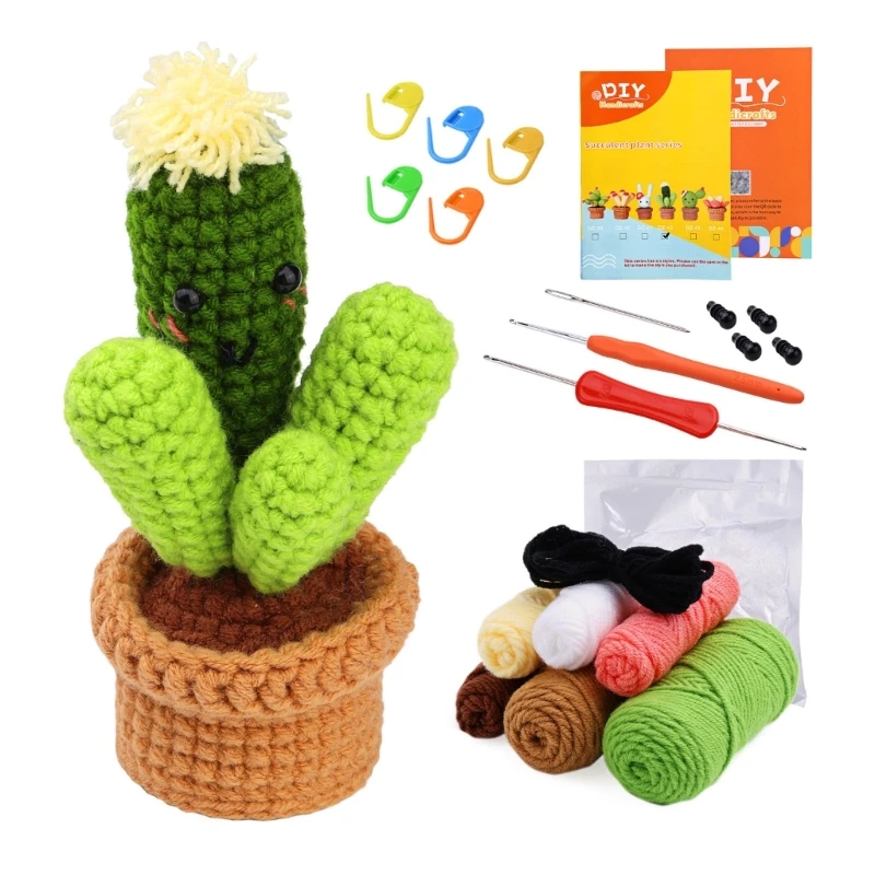DIY 크로셰 뜨개질 공예 세트 크로셰 뜨개질 후크 원사가 있는 화분 크로셰 뜨개질 키트 바늘 지침, 초보자를 위한 액세서리