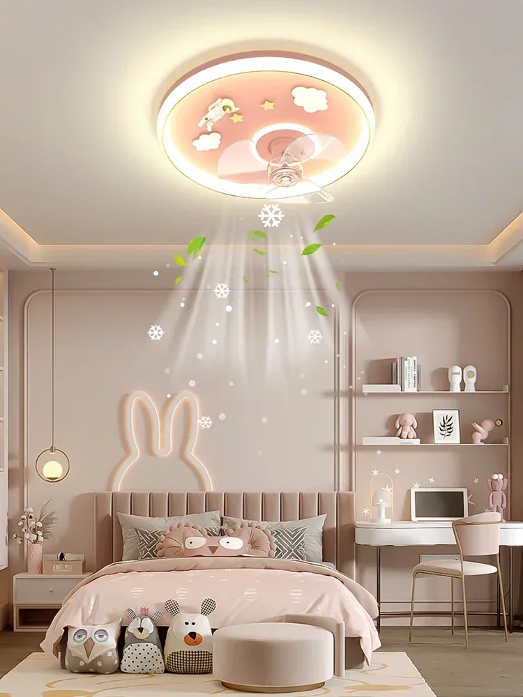 

Children's room fan lights Nordic warm bedroom invisible silent fan lights boys and girls room astronaut ceiling lights.