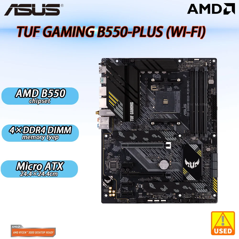 Scheda Madre Usata Asus Tuf Gaming B550-Plus (Wi-Fi) Atx Ddr4 128Gb Sata 3 M.2 Pci-E 4.0 Porta Ethernet Rj45 Presa Amd B550 Am4