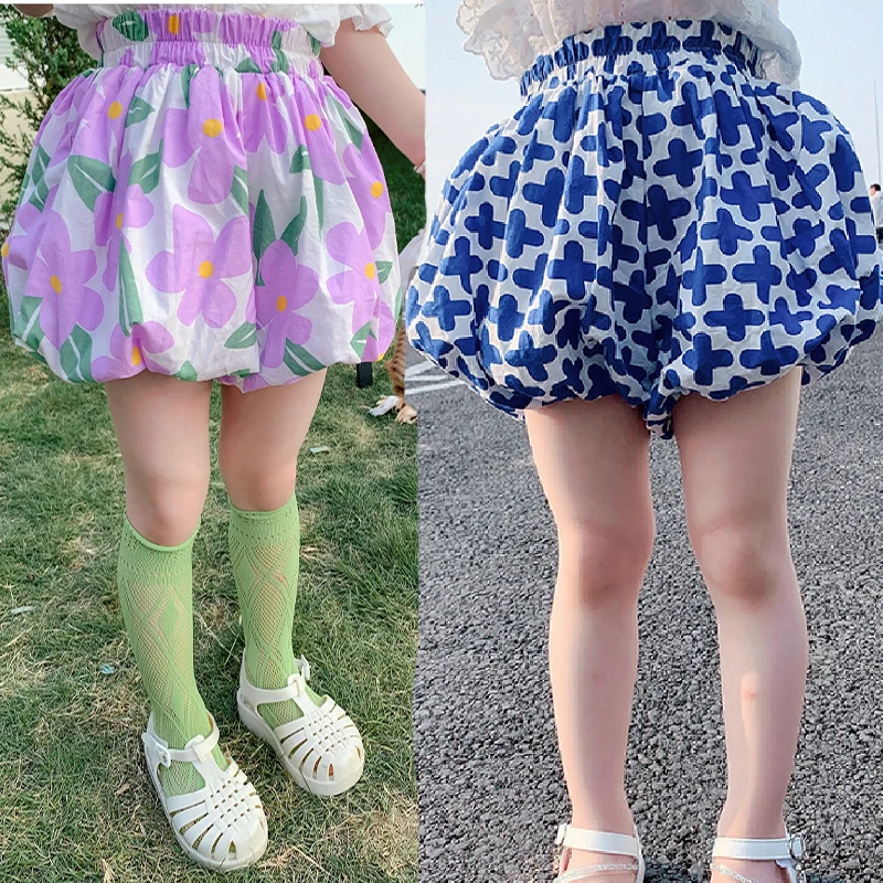 Girls Shorts Summer Flower Bud Pants for Kids High Waist Children's Pumpkin Pants Toddler Bloomers Ruffle Shorts