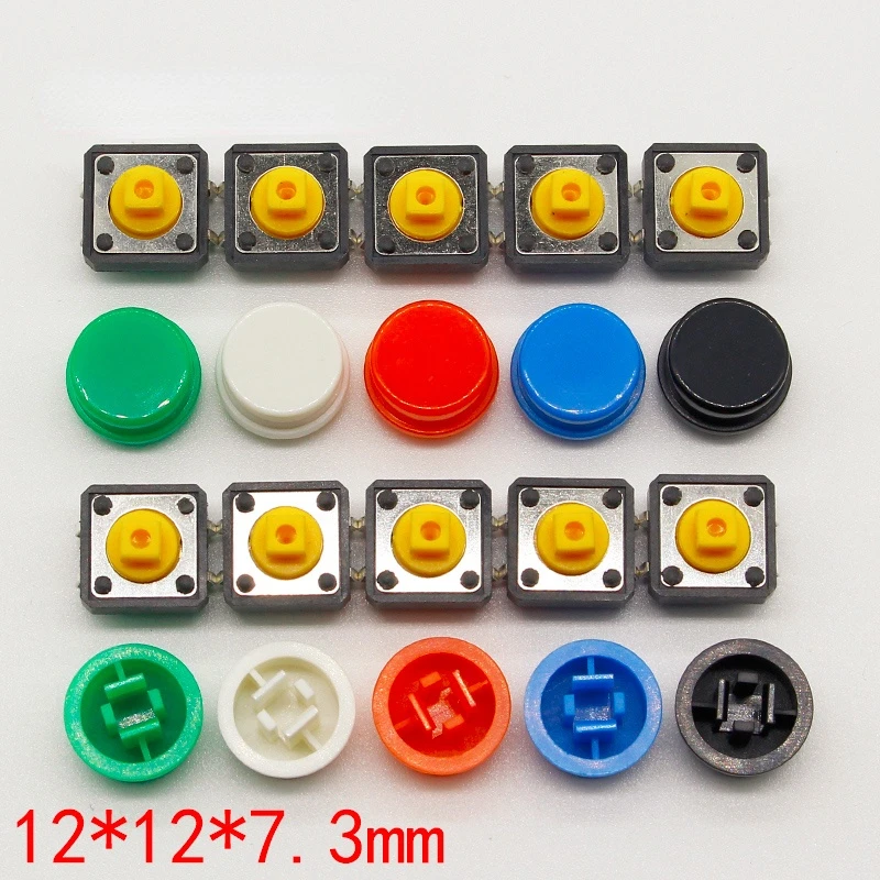 20PCS Tactile Push Button Switch Momentary 12*12*7.3MM Micro switch button + (20PCS 5 colors Tact Cap) |