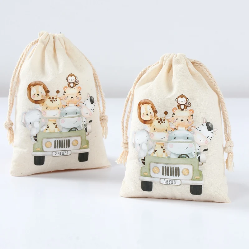 6pcs 동물 공룡 유니콘 코 튼 린 넨 선물 가방 생일 파티 장식 어린이 웨딩 파티 호의 가방 베이비 샤워 선물 가방