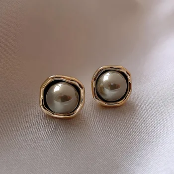 925 Silver Needle Korean Fashion Grey Pearl Earrings For Women Jewelry 2025 Trending New Luxury Women's Vintage Stud Earrings