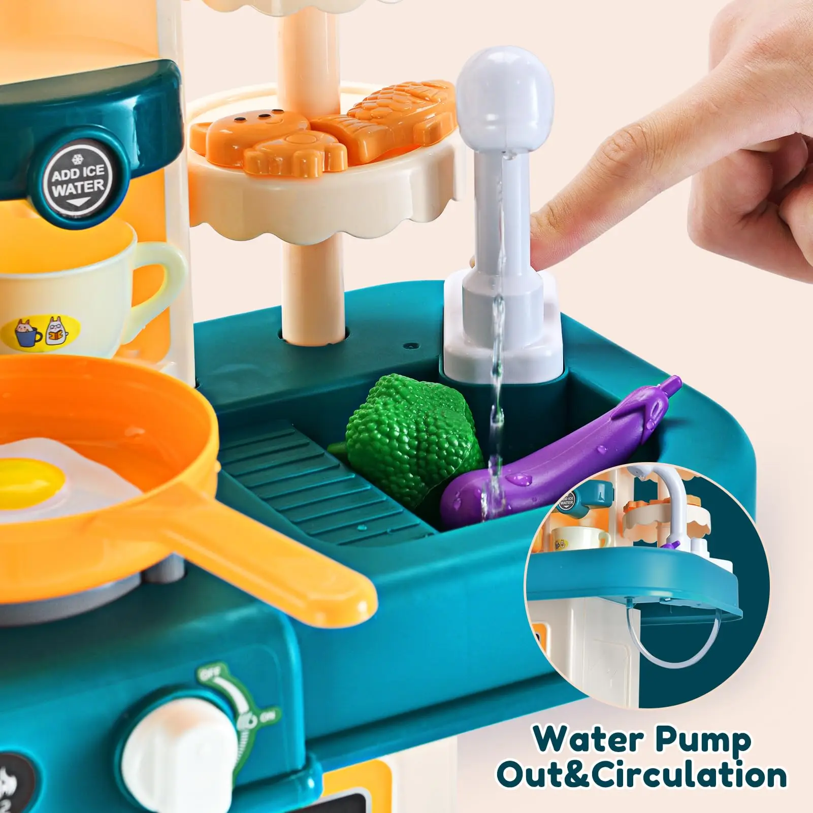 Playhiland Kitchen Playset,42Pcs for Boys and Girls with Realistic Lights and Sounds