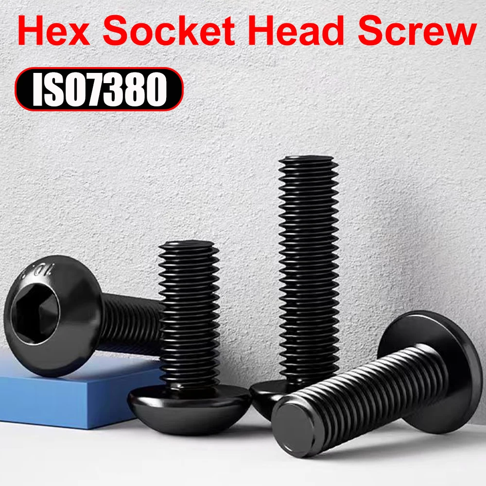 Round Button Head Allen Cap Screw Bolt - Black Grade 10.9 Carbon Steel Hexagon Screw (Single to Bulk Pack)