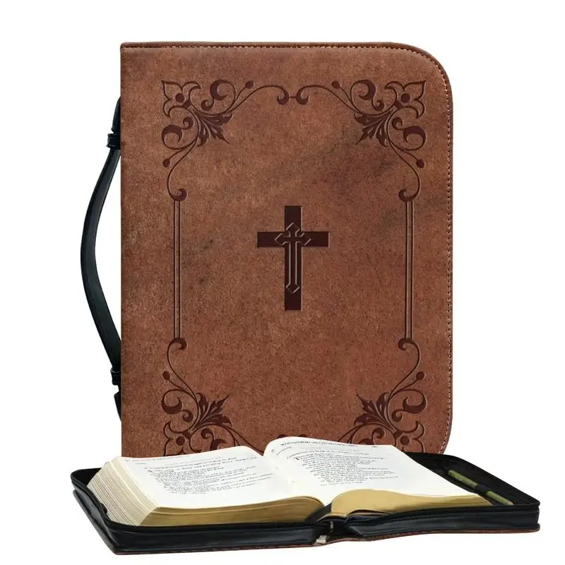 Women Classic Print Bible Bag Zipper Handle Handbags Bible PU Leather Cover Hymns Case Carrying Storage Bags