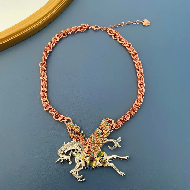 

Fashionable and personalized design with gemstone inlaid unicorn palace style animal necklace