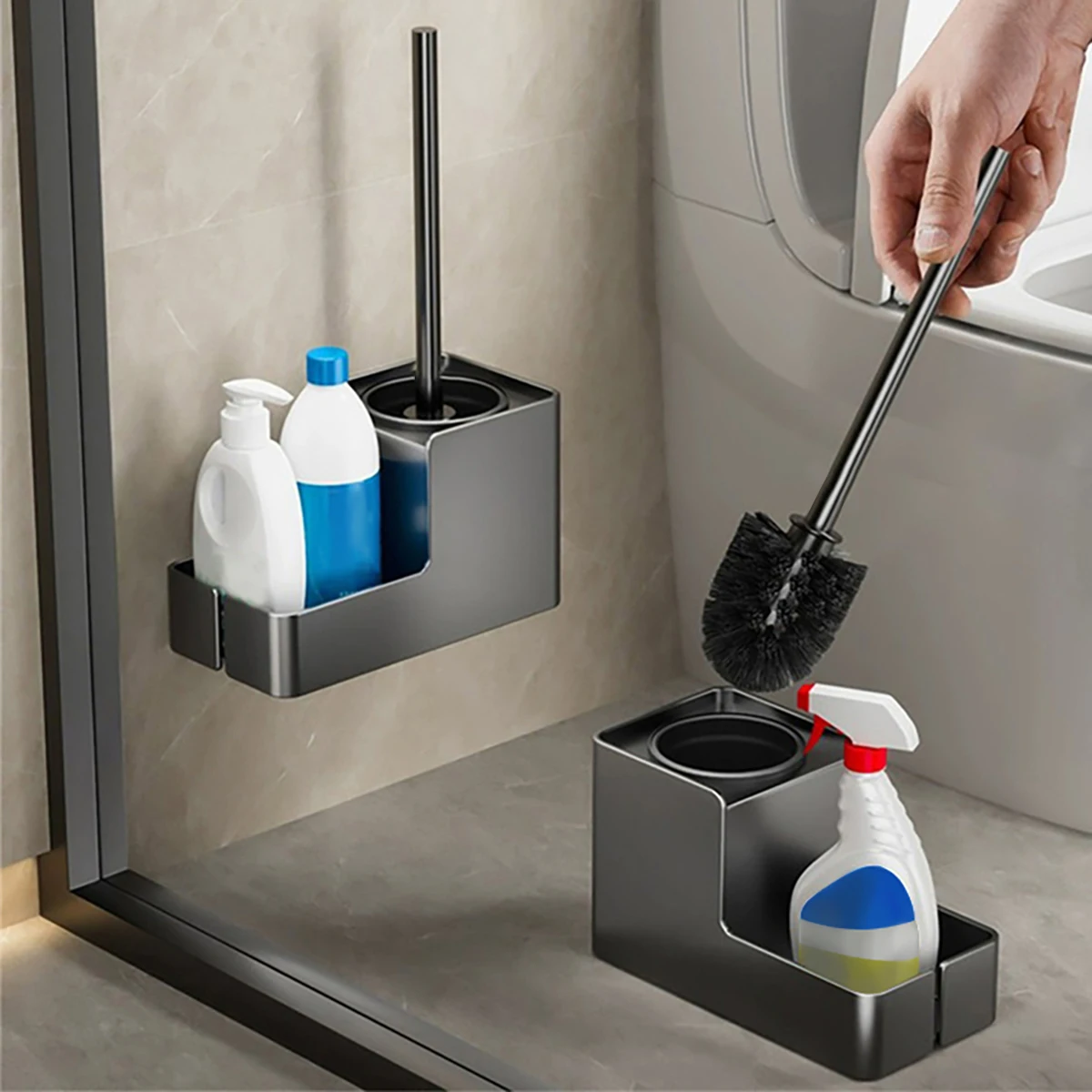 Bathroom Toilet Brush Holder Wall Mounted Cleaning Brush Aluminium Toilet Cleaning Storage