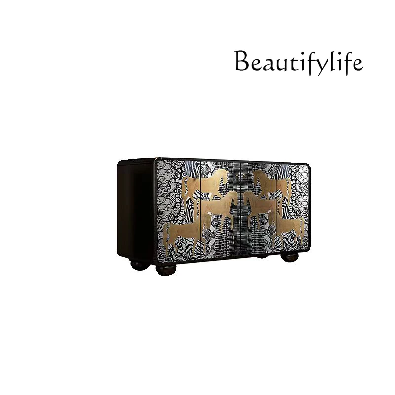 

Mid-Ancient Painted Entrance Cabinet French Living Room Solid Wood Sofa Side Cabinet Storage Dining Side Curio Cabinet