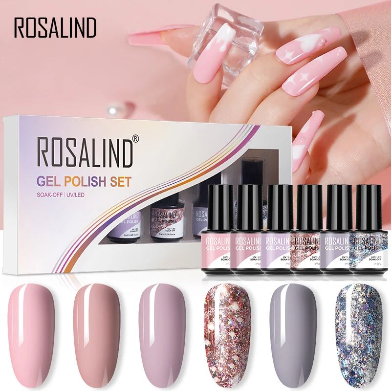 ROSALIND Set di smalti per unghie in Gel da 7ML 2/4/6 pezzi smalto Gel glitterato per Manicure Set di smalti per unghie Semi permanenti con lampada UV colorata