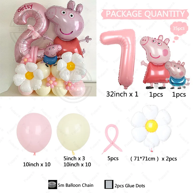 thumbnail image 1 of Juego de 35 globos con forma de margarita de dibujos animados para niñas, suministros de decoración para fiestas de cumpleaños de 1 a 9 años, juguetes para baby shower, regalo global para niños, 1 of 5