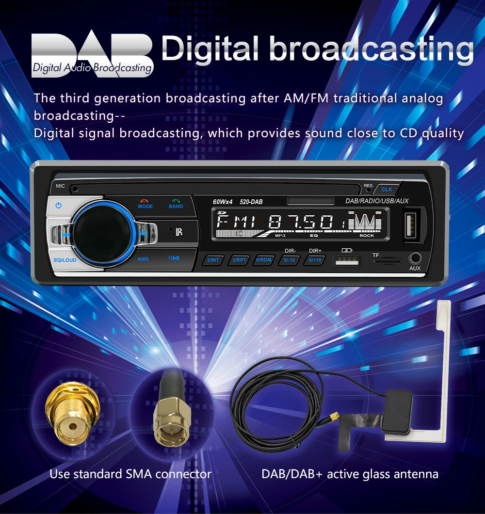 Ptopoyun Car MP3 Multimedia Player JSD 520 Dab Radio DAB+ RDS AM FM Audio Stereo Receiver 12V In Dash 1din Bluetooth Autoradio