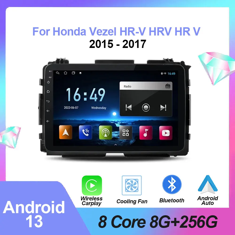 Android 13 Autoradio Per Honda Vezel Hr-V Hrv Hr V 2015 - 2017 Lettore Multimediale Stereo Carplay Auto Blu-Ray Ips Gps No 2 Din