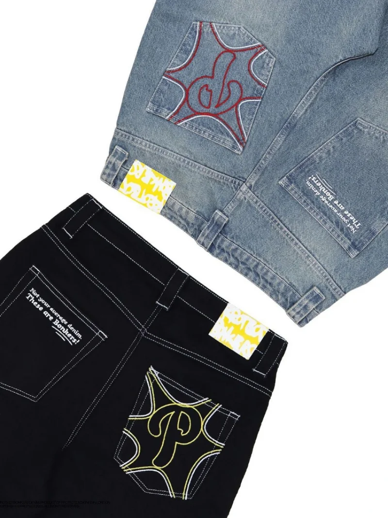 Y2k Men Retro Harajuku Clothing 2023 New Baggy Casual Wide Leg Jeans Hip Hop Print Jeans Trend Fashion Black High waist Jean 4