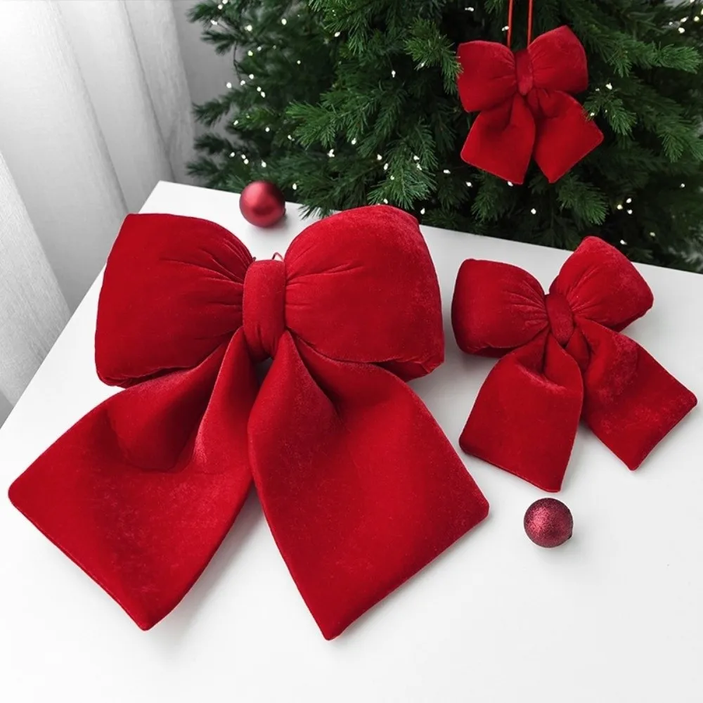 Flannelette Christmas Red Bowknot Pendant Vintage Soft Textured Christmas Tree Decoration S/M/L 3D Bowknot Hanging Pendant