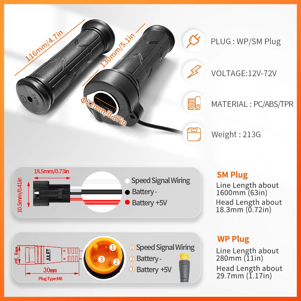 Electric Bicycle Right Handle Throttle Waterproof/SM Connector For E Bikes Electric Scooter electric bike throttle,electric bike parts,electric scooter parts
