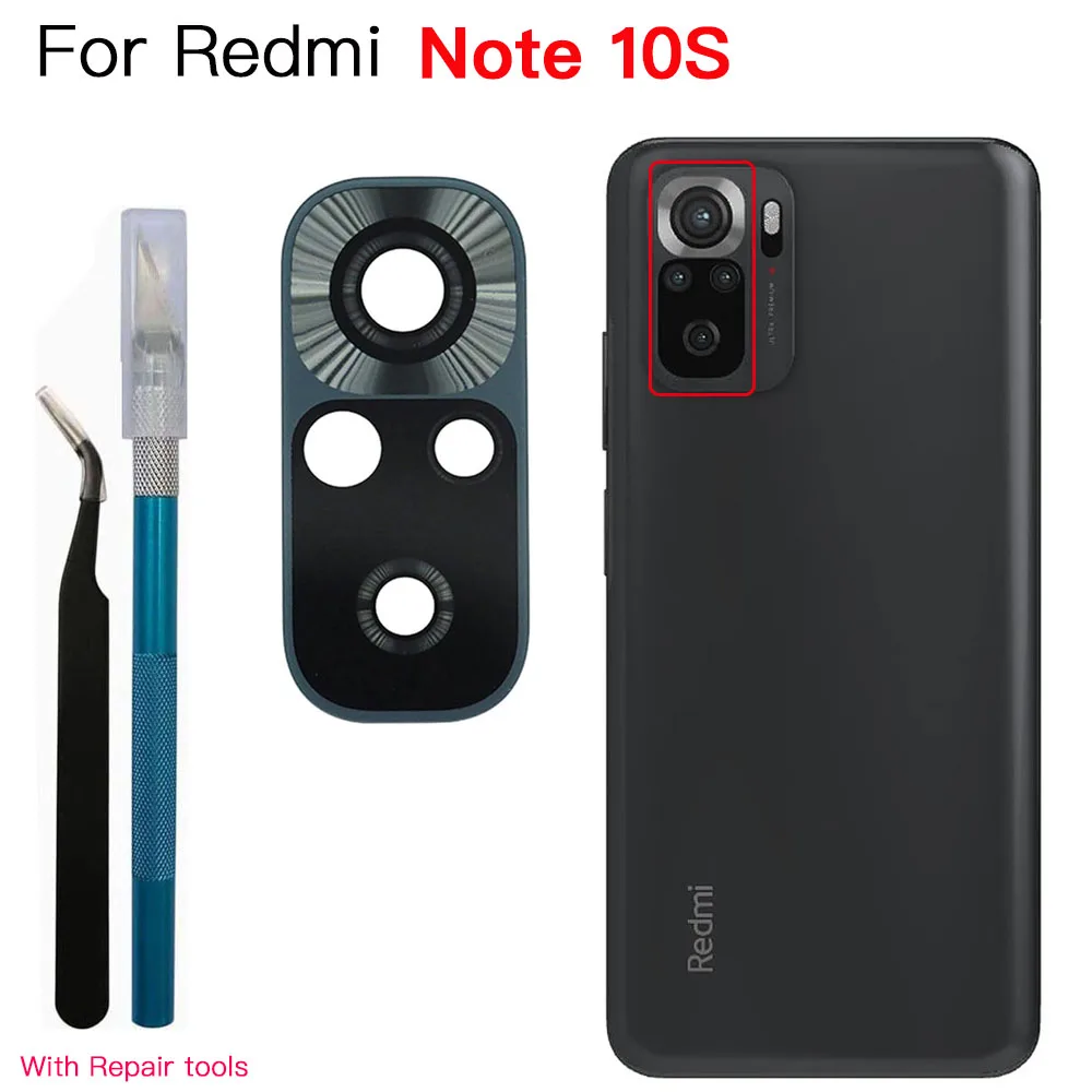 Lente Vetro Fotocamera Posteriore Per Xiaomi Redmi Note 9/9S - Kit Ricambio Con Adesivo, Pinzette