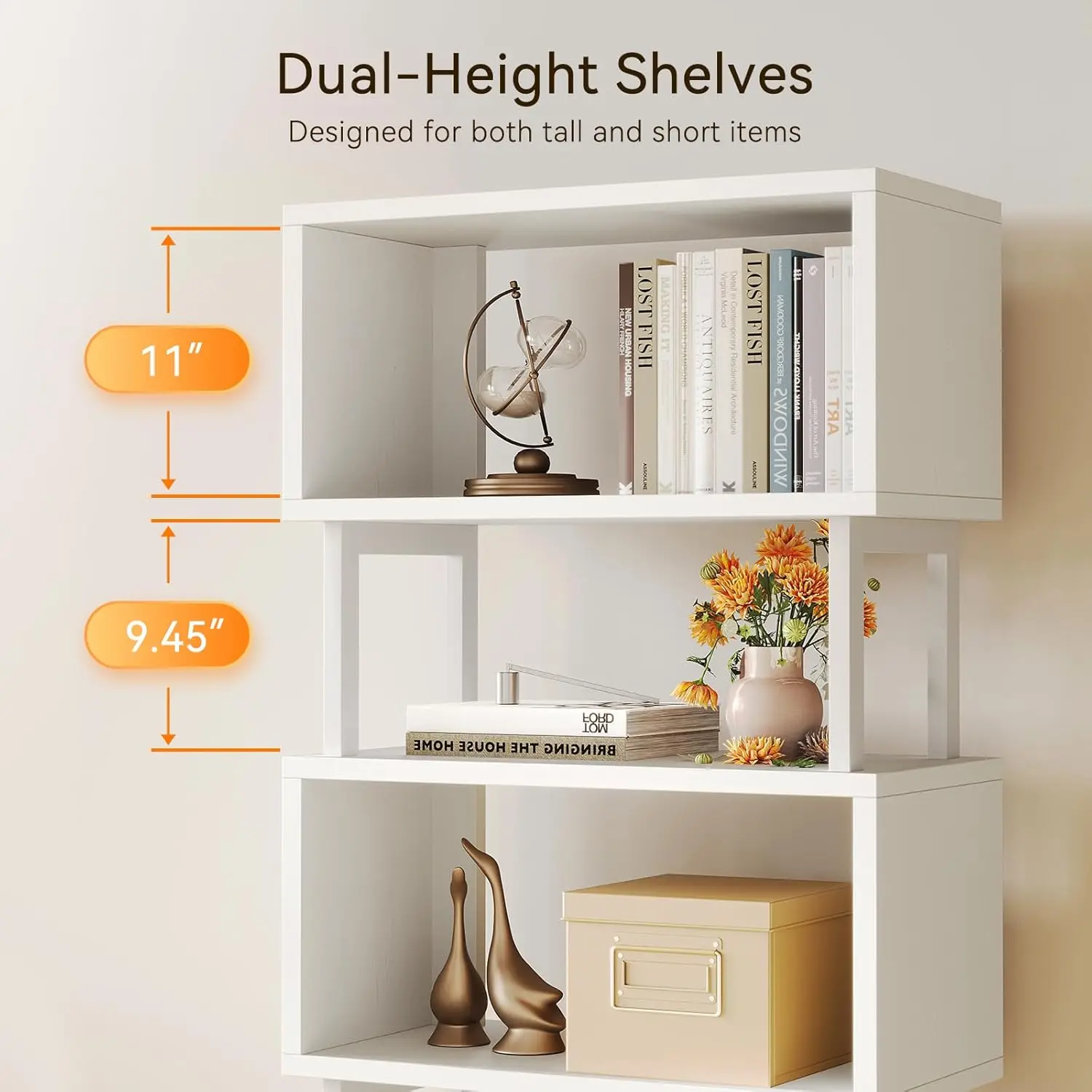 7 Tier Bookshelf, Tall Geometric Bookcase with Fabric Drawers, Modern Display Book Shelves Book Case for Living Room Bedroom