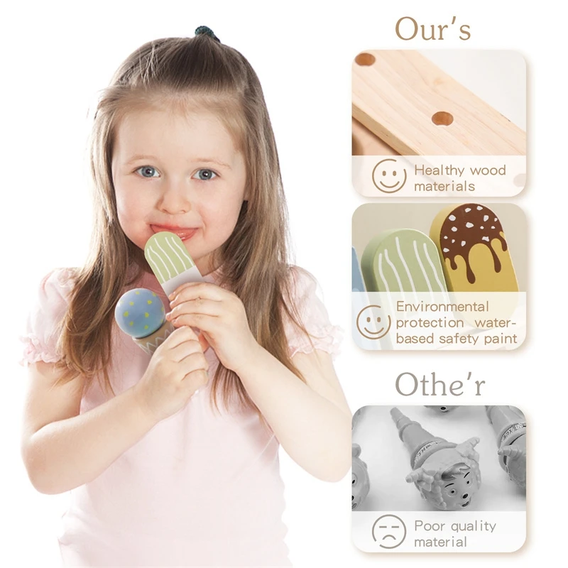 Wooden Ice Cream Toys Pretend Play Simulation Montessori Ice-cream Cone Kitchen Food Toys Preschool Educational for Kids Gifts 5