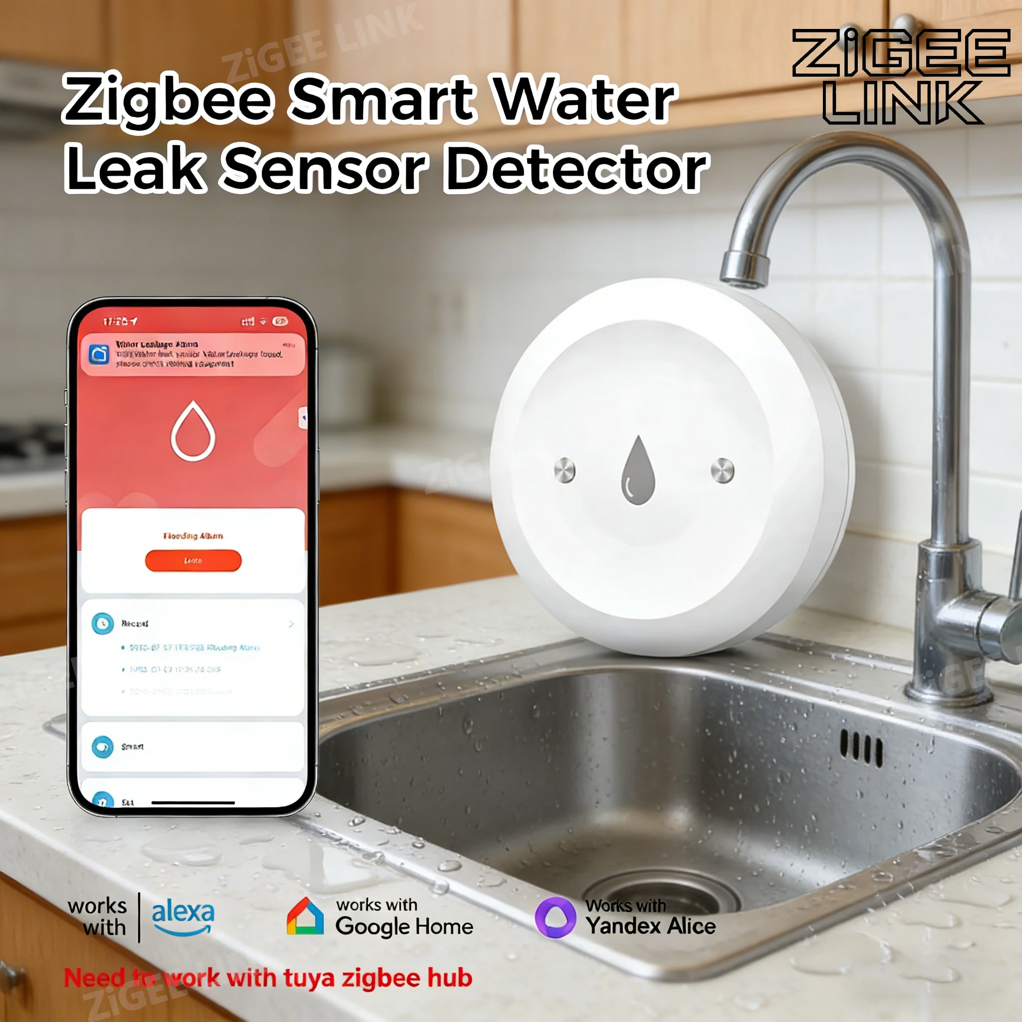 ZigBee3.0 Water Detect Sensor Alarm Water Sensor Leak Detector Flood Leakage Alarm APP Control Work With Zigbee Gateway