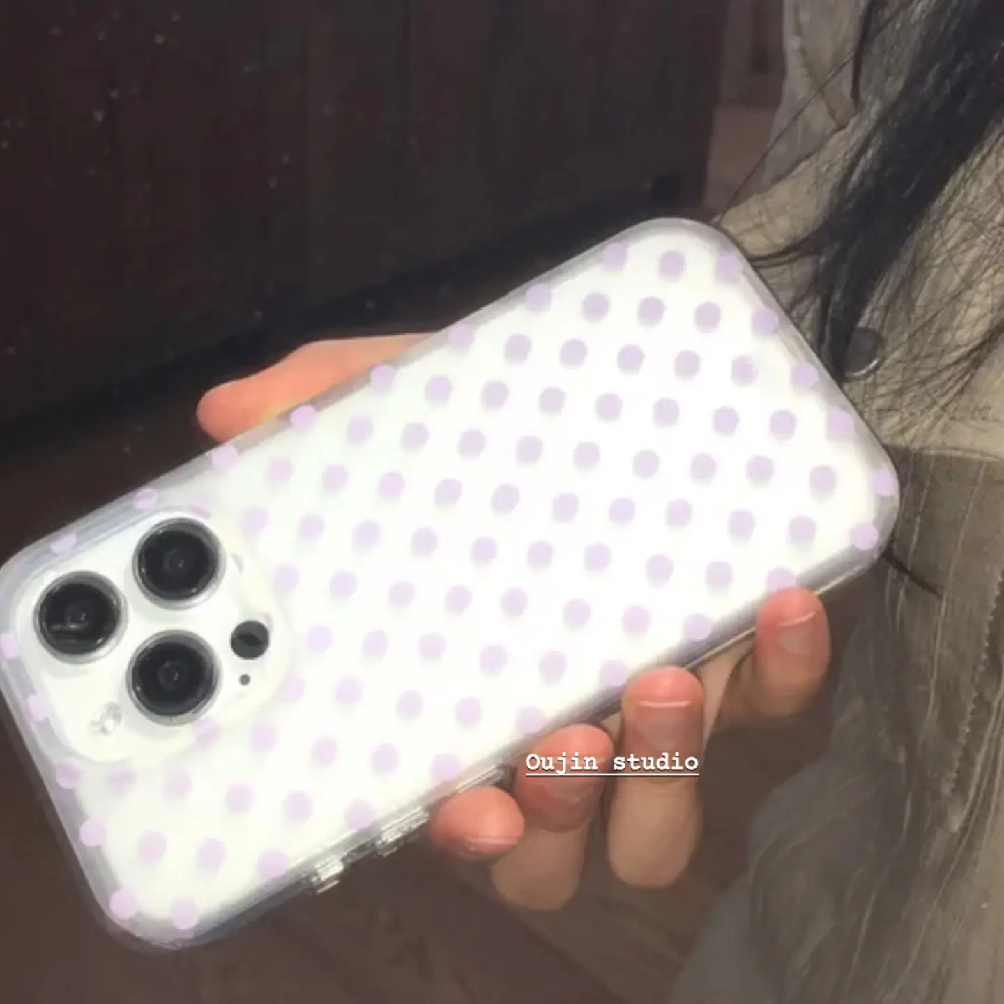 Korean-Inspired Simple Purple Polka Dot Heart Phone Case