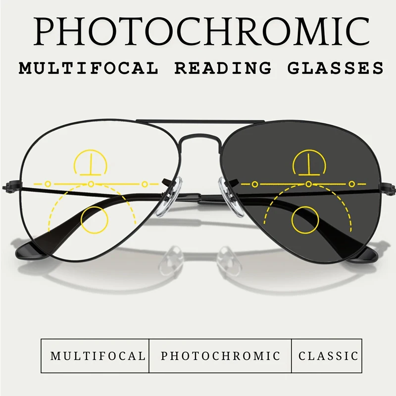 Sports Intelligent Photochromic Progressive Multifocal Reading glasses Men Luxury Finished Near Far Sight Sunglasses 1.0-4.0