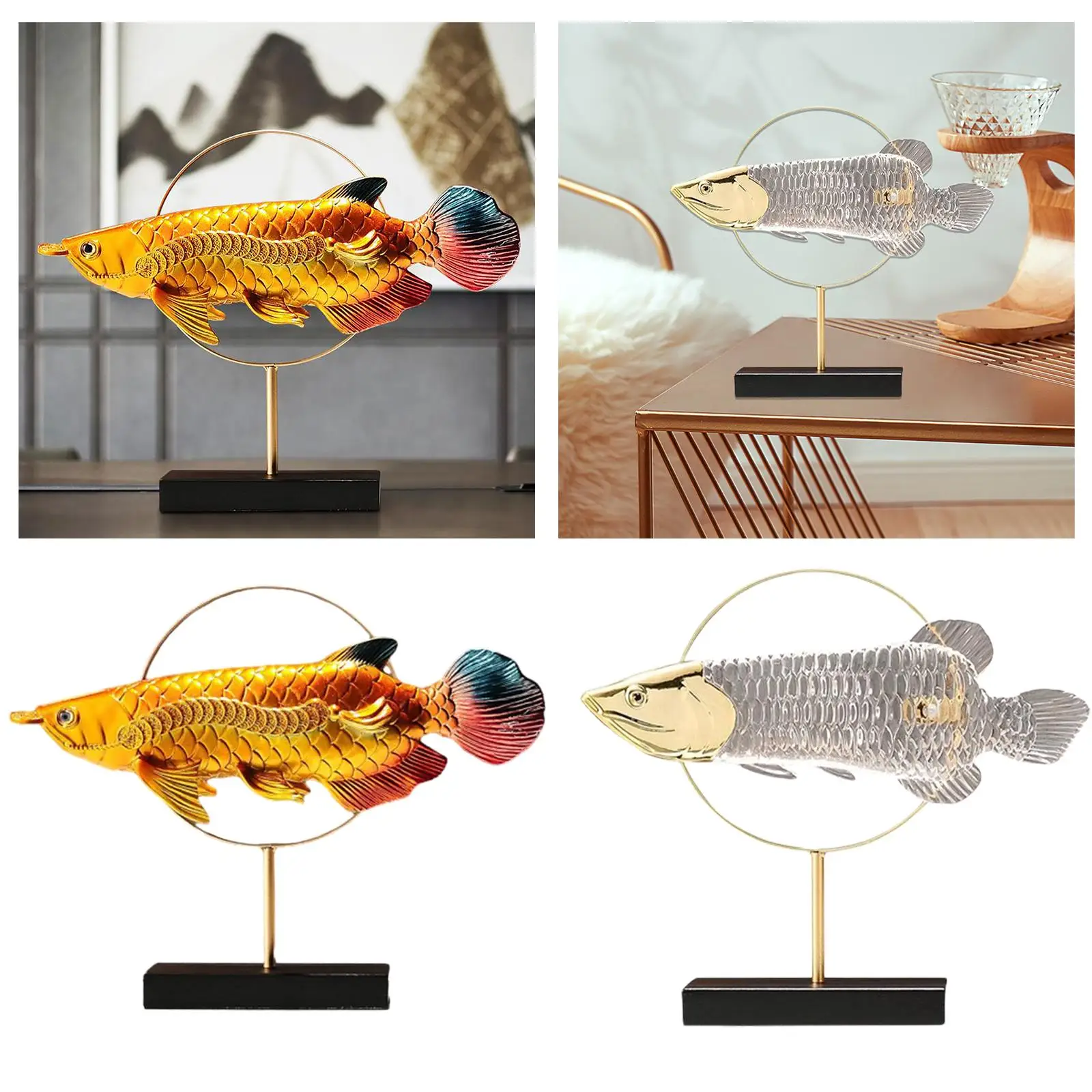 Resin Figurine Gift Golden Arowana Statue for Desktop Living Room Fireplace
