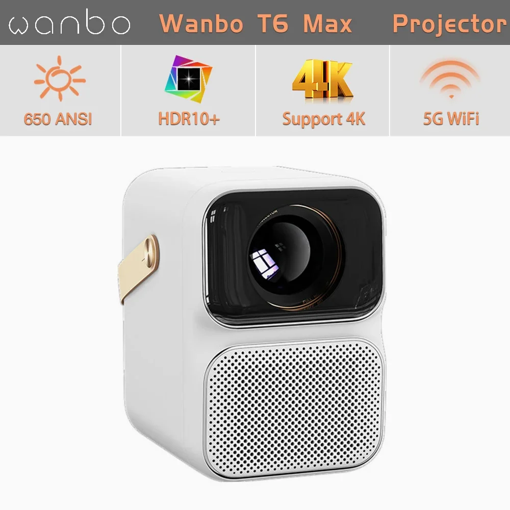 

Wanbo T6 MAX Projector 4K 1080P Mini Portable Projector Android 650ANSI Smart tv 5G WiFi BT5.0 Home Theater Projectors