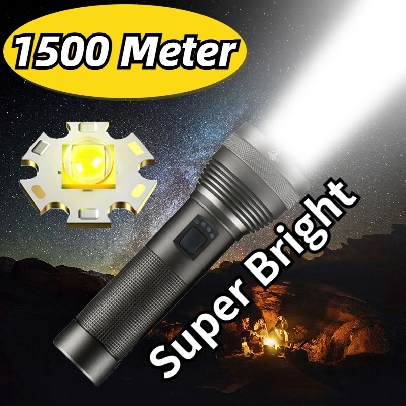Ultra Powerful Led Flashlight Lantern Battery Level Display