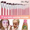 17 Pcs Body Pinting Face Body Art Paint Professional Wooden Handle Paint Brushe Set Portable with Storage Box Watercolor Brushes 2