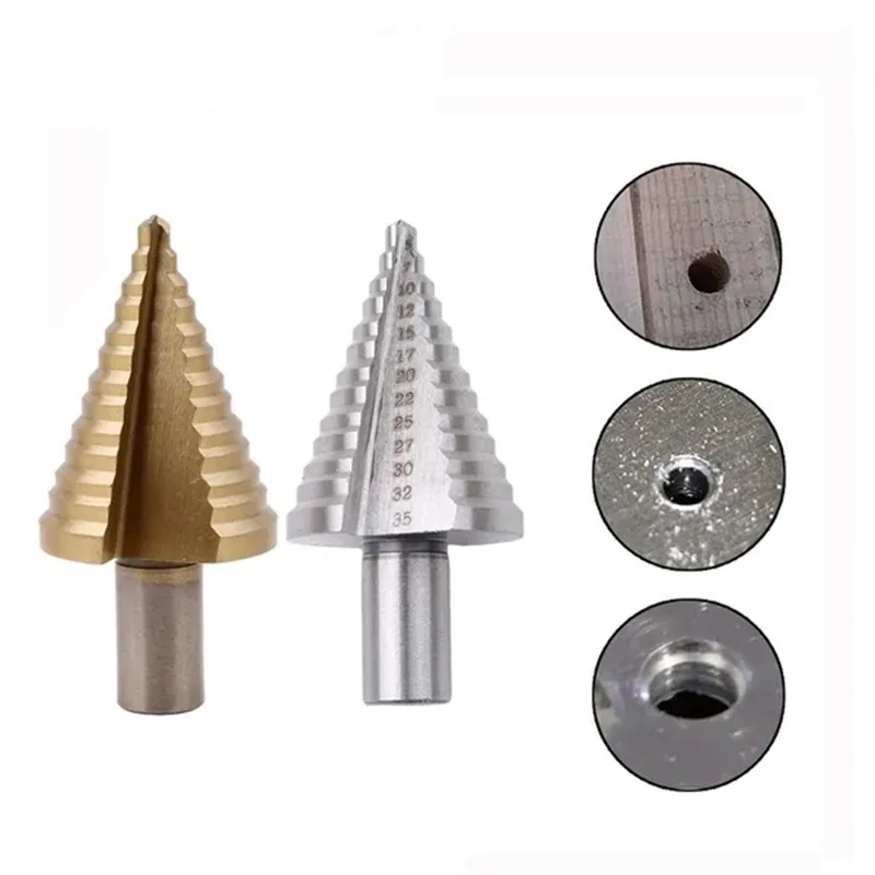 

13 Step Spiral Groove Cone Drill Bits Hole Cutter 5-35 MM Power Tools HSS Step Bit Reamer Triangle Shank Wood Metal Drilling