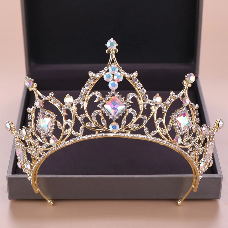 Fashion Wedding Hair Accessories Bridal Headdress Baroque Colored Rhinestone Crystal Crown Party Prom Queen Jewelry Crown Gift