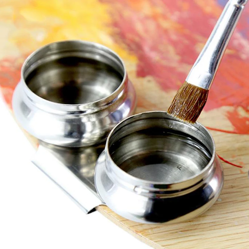 Stainless Steel Drum Painting Palette Oil Paint Pot Single Double Hole Dipper Easy Clean Drawing Tools Art Painting Supplies color palette paint pots