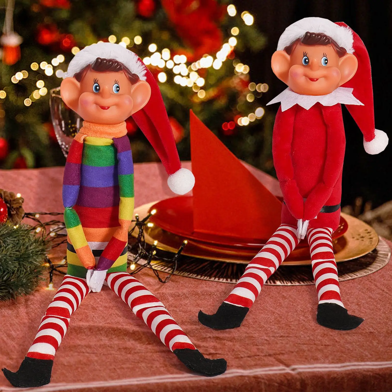 46CM Big Head Christmas Elf Doll Long Leg Plush Doll Christmas Tree Ornament Car Ornament DIY