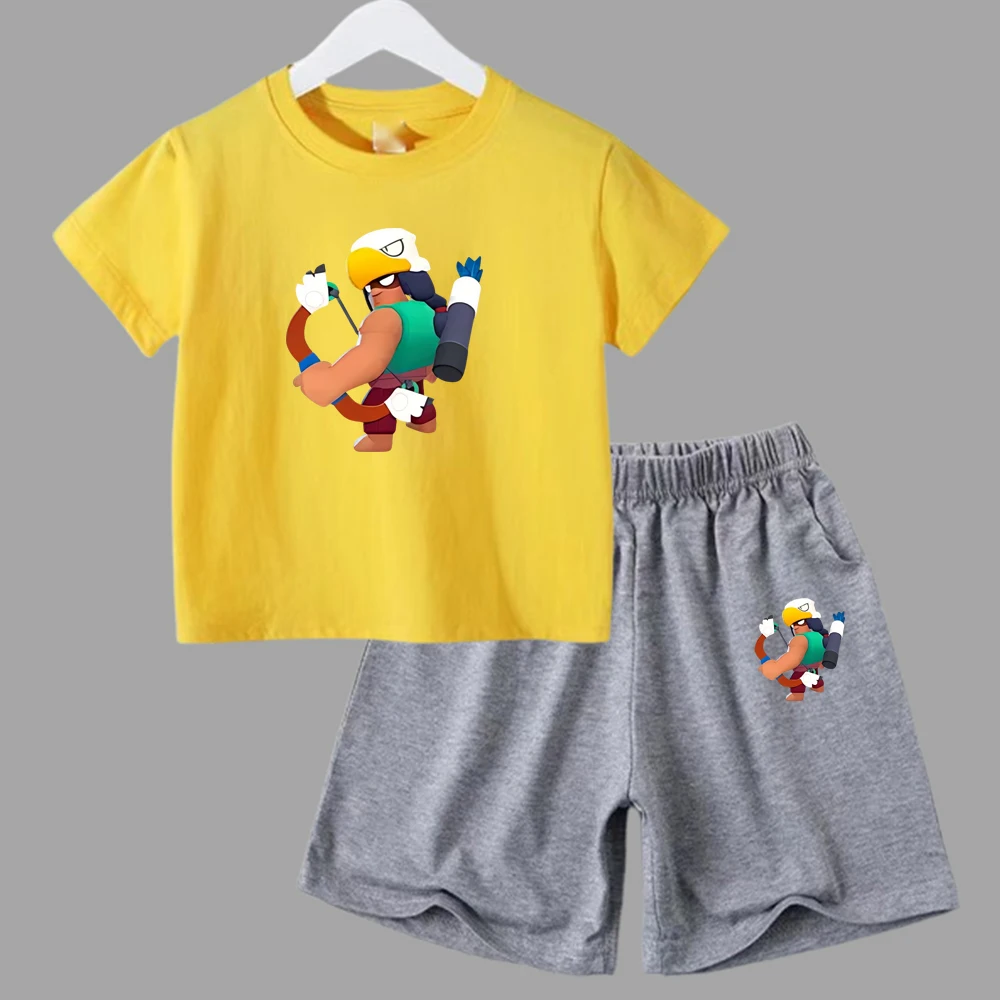 thumbnail image 1 of Conjunto de 2 piezas de camiseta y pantalones cortos divertidos para niños y adolescentes, de algodón, para verano, juego de lucha, Anime, Cosplay, ropa deportiva informal para niño y niña, conjunto p, 1 of 5