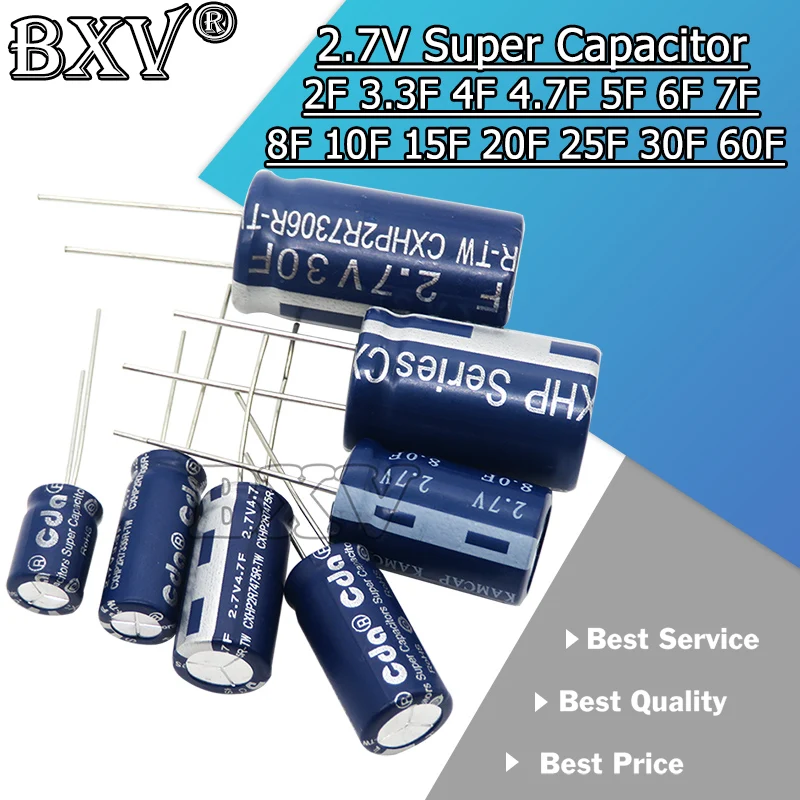2Pcs Super Capacitor Farad Capacitor New Pumuddsy 2.7V  2F 3.3F 4F 4.7F 5F 6F 7F 8F 10F 15F 20F 25F 30F 60F