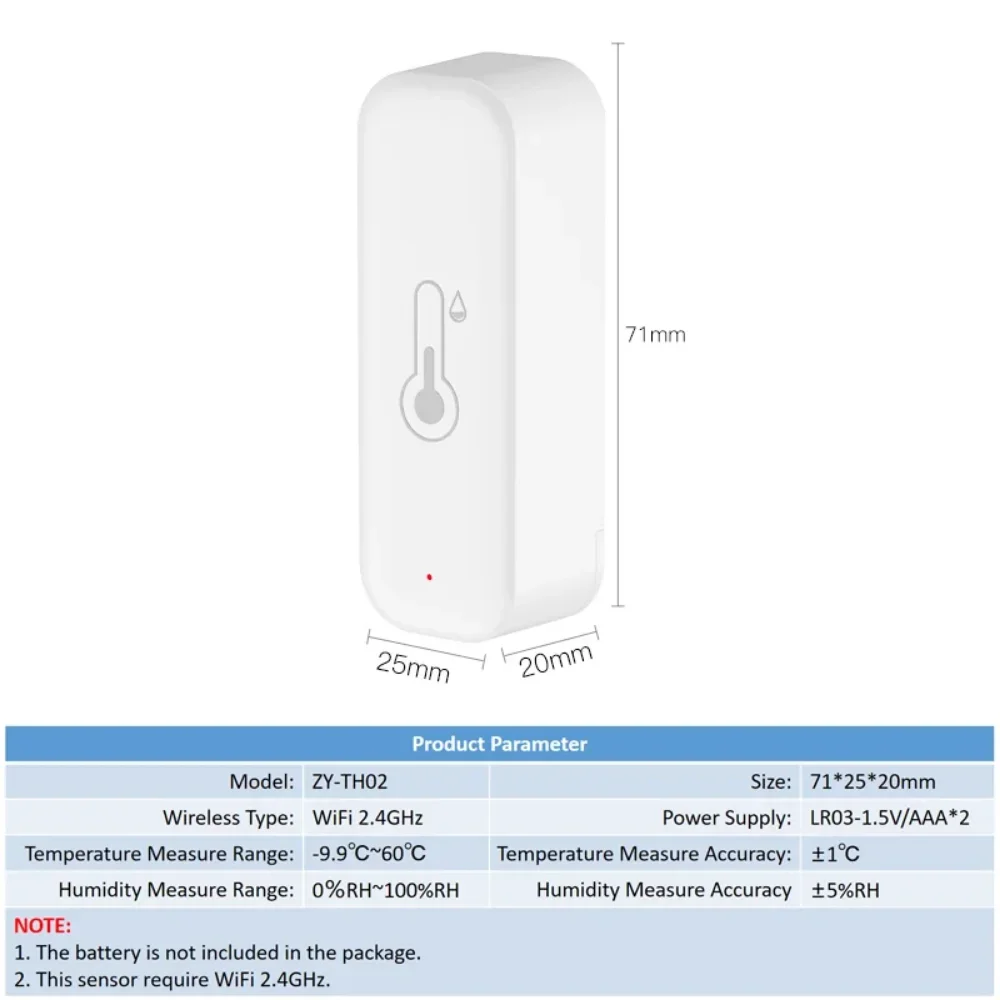 WiFi Smart Home Temperature and Humidity Sensor with App Remote Alarm