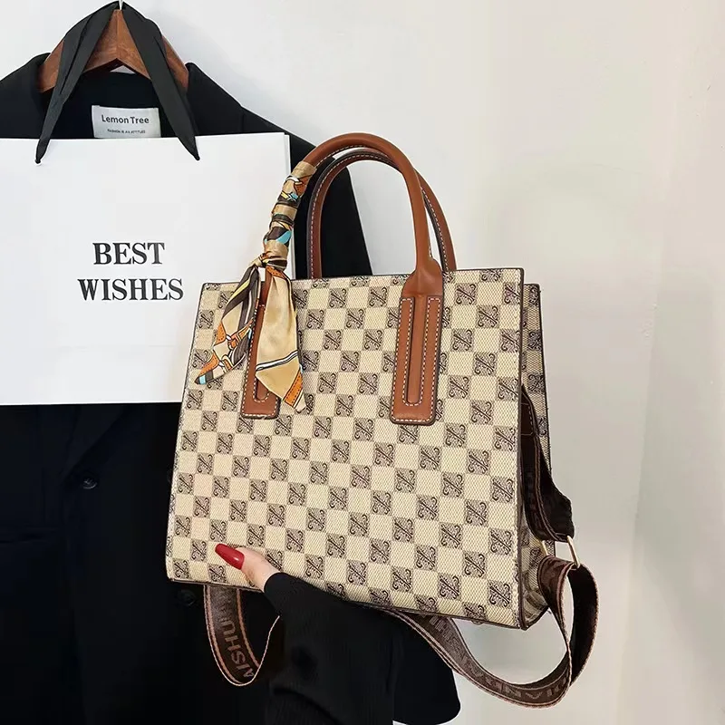 New European and American fashion printed ladies big bag high quality handbag Silk scarf single shoulder crossbody Tote bag