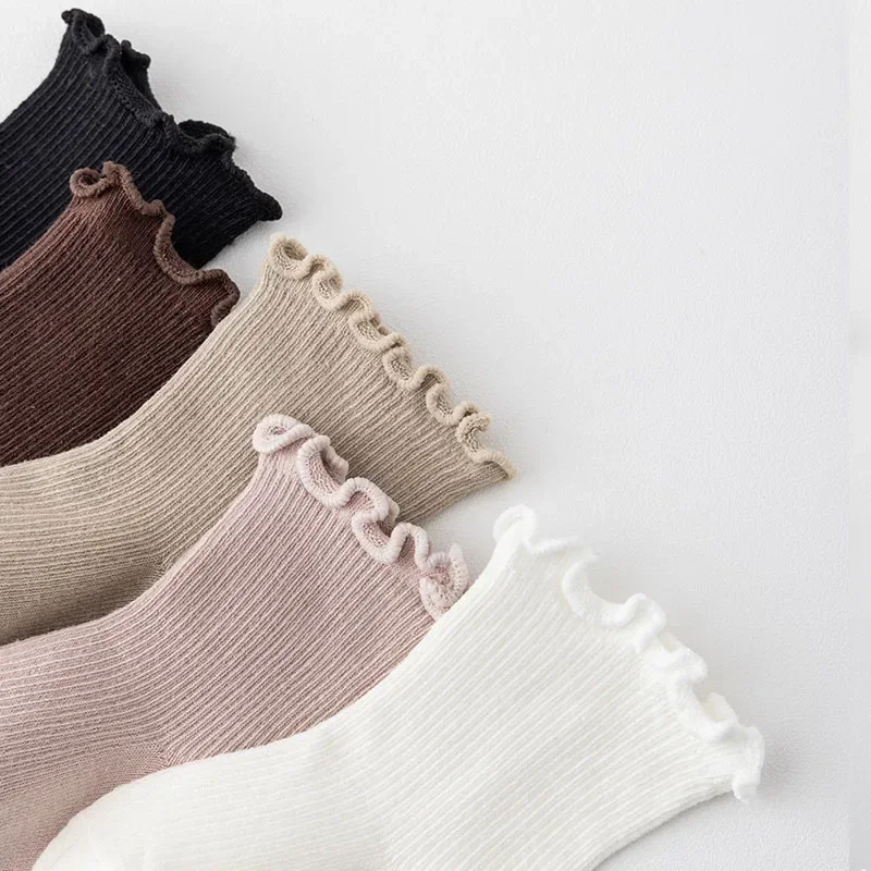 5Pair/lot New Boys and Girls Retro Solid Color Baby Socks  Milk Tea Color Toddler Casual Knitted Children Socks for 1-3Y